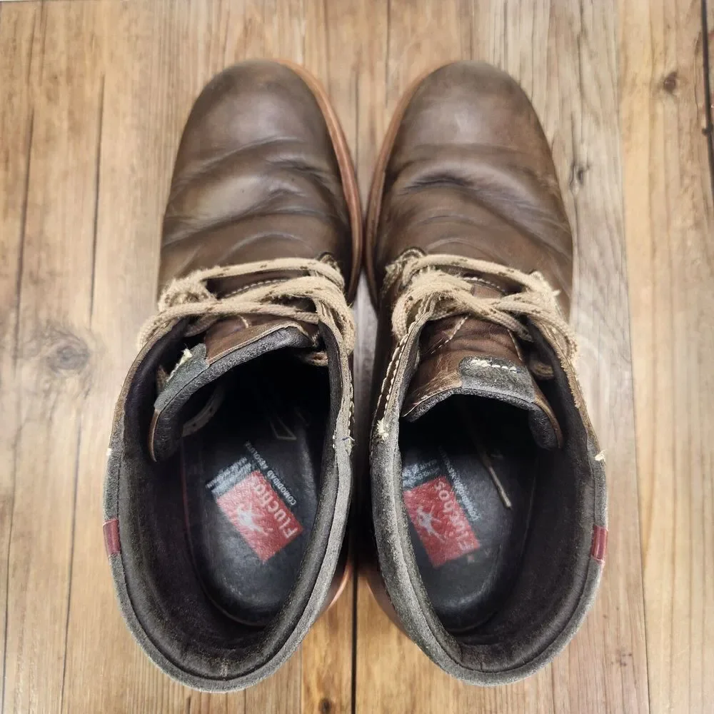 Fluchos Ankle Chukka Boots Men Sz 8 EU 41 Brown Distressed Leather Hipster Spain